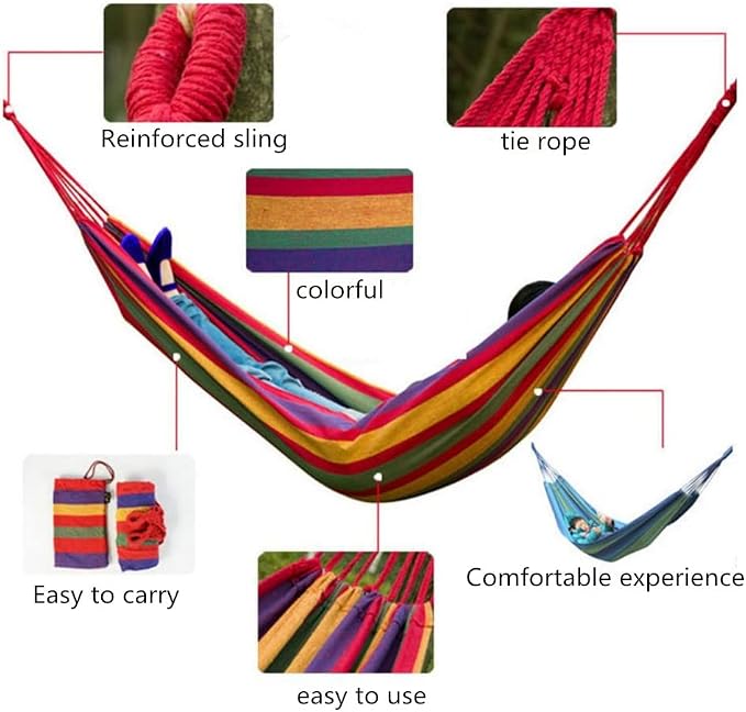 Two-Person Canvas Fabric Hammock with Travel Bag - Ideal for Outdoor and Indoor Use in Patios and Backyards - Holds up to 330 lbs