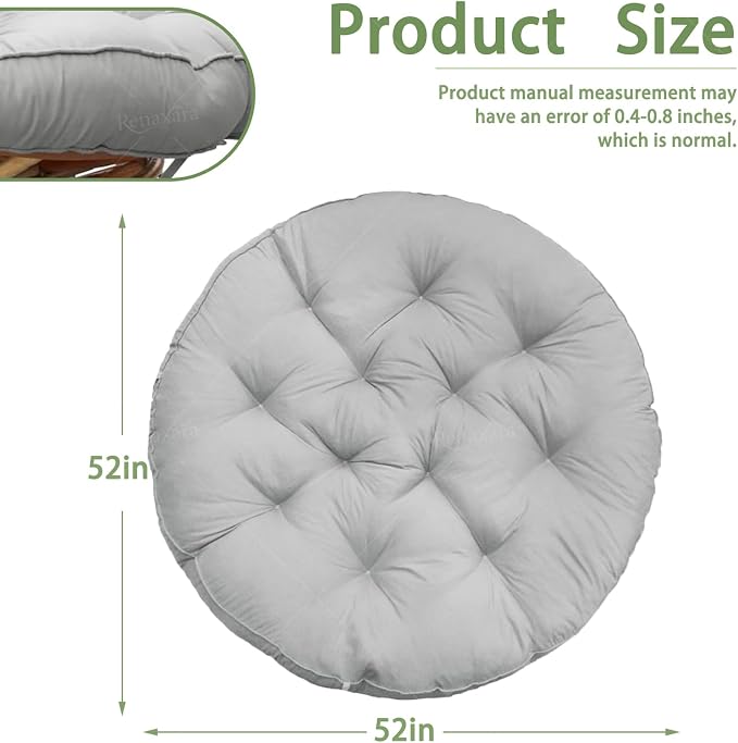 Papasan Cushion, 52 inch Papasan Chair Cushion, Thickened Padded Round Papasan Cushion (Grey) | Thickened Papasan Cushion, Indoor Papasan Chair Cushion (Without Chair), with Ties, Grey