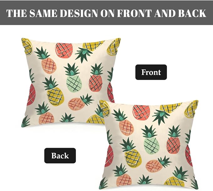16x16 Inch Outdoor Pillow Covers Set of 2 Waterproof Throw Pillow Covers Decorative Couch Cushion Covers Pineapple Cute Square Pillowcases Protectors for Patio Garden Sofa