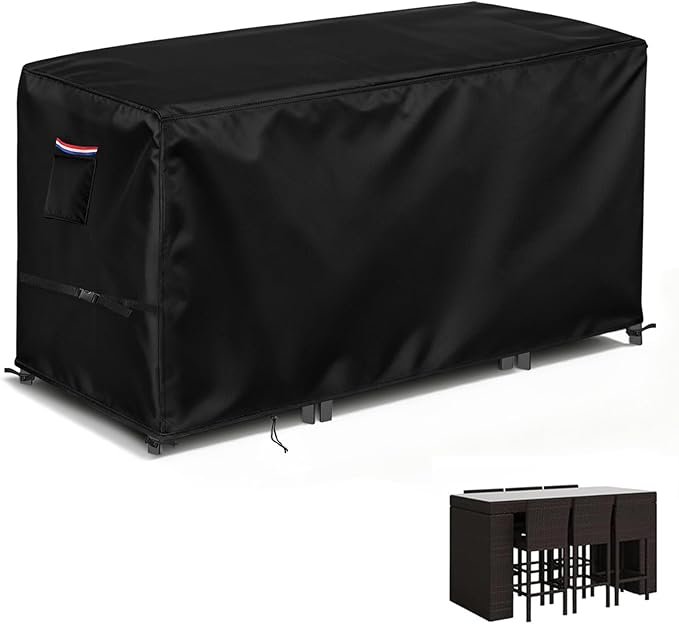 TheElves Bar Cover 74", Outdoor Bar Height Table Covers Waterproof Heavy Duty for Tangkula Yaheetech COSTWAY Patio 7-Piece Wicker Dining Set, Bar Stools, High Top Table - 74L x 39"W x 41"H