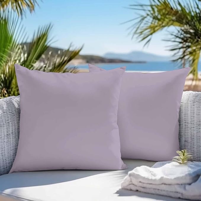 Throw Pillow Covers 18x18 Inch Set of 2, Purple Solid Color Waterproof Outdoor Pillow Covers, Aesthetics Contemporary Luxury Decorative Cushion Pillowcases for Couch, Sofa, Bed, Garden, Patio