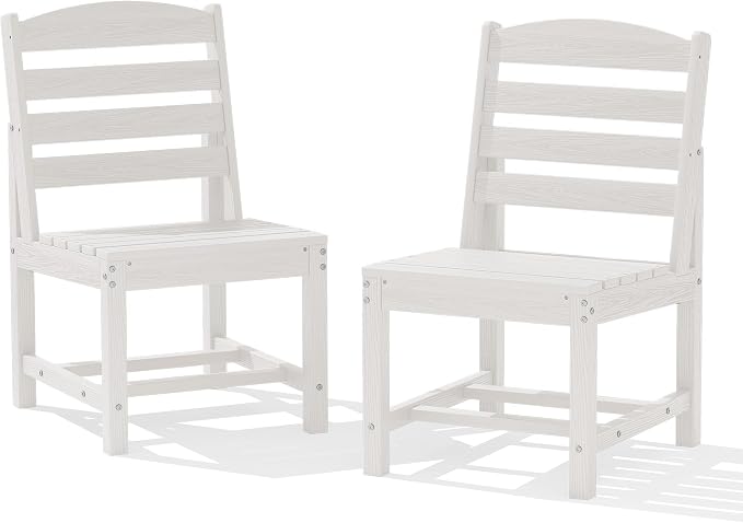 KINGYES Patio Armless Dinning Chairs Set of 2, HDPE All-Weather Outdoor Patio Chairs for Garden Backyard, White