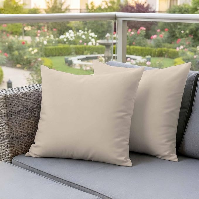 Outdoor Pillow Covers 26 x 26 Inches, Beige Pure Color Waterproof Throw Pillow Cover Set of 2, Aesthetics Contemporary Modern Decorative Square Cushion Covers for Patio/Couch/Garden