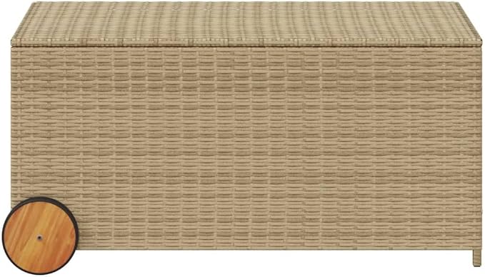 Garden Storage Box 190L Large Outdoor Storage Container with Wheels Mix Beige PE Rattan for Patio Balcony and Garden