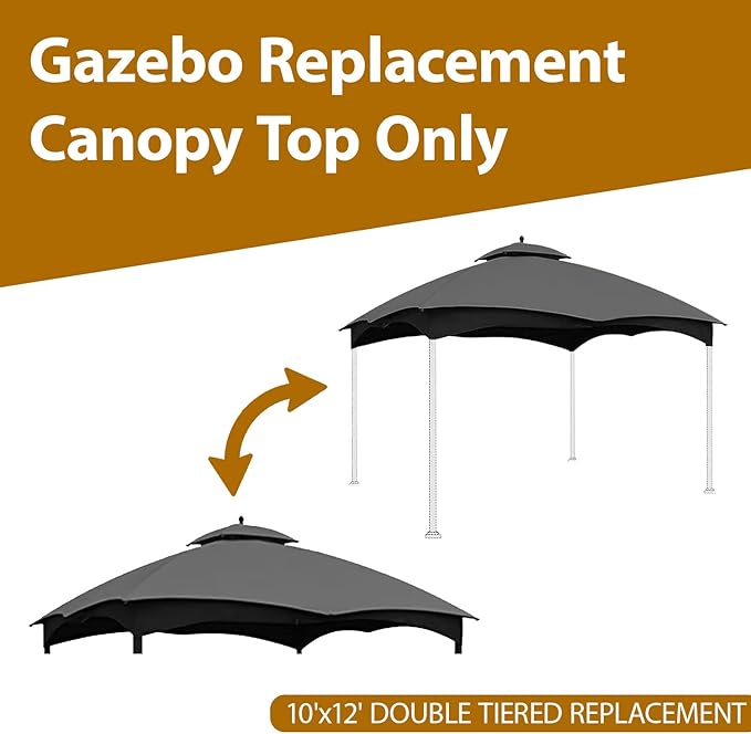 Coastshade Replacement Gazebo Canopy Top for Lowe's Allen Roth Heavy Duty Roof Gazebos Top with Mesh,10x12 Gazebo Cover #GF-12S004B-1, Replacement Top Only (Gray)
