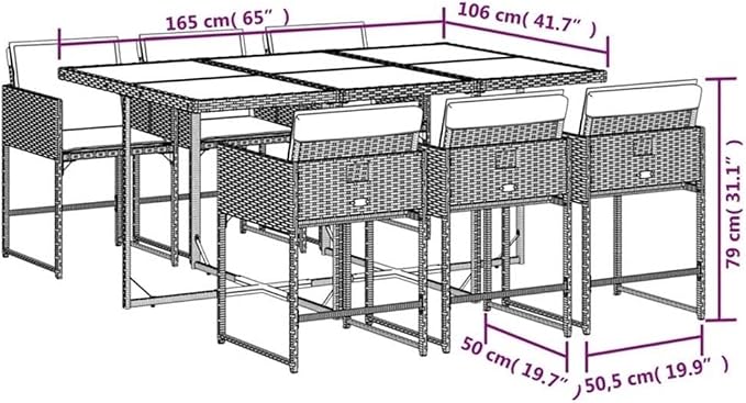Afuera Living 7-Piece Rattan Garden Dining Set, Gray/Brown Finish, Acacia Wood and UV-Resistant PE Rattan, Includes Cushioned Chairs, Rectangular Table for Outdoor Patio or Garden Dining