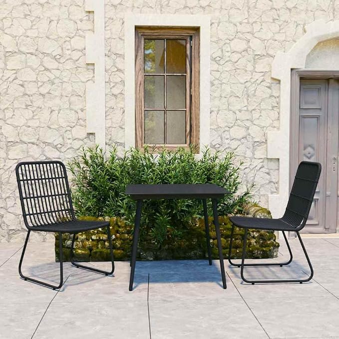 3 pcs Set Patio Dining Set & Balcony Furniture Black Poly Rattan Outdoor Dining Set Bistro Set for Lawn Backyard Front Porch 31.5 x 31.5 x 29.1 in