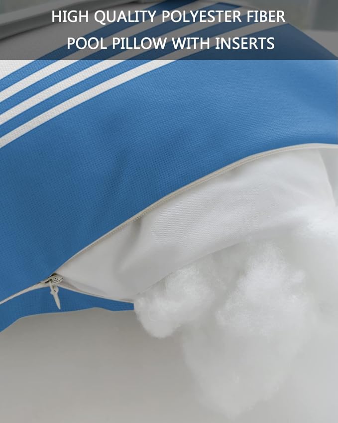 Outdoor Pillows Covers with Inserts Modern Art Blue Stripes White Farmhouse Waterproof Recliner Pillow with Adjustable Strap Throw Pillows for Patio Furniture Pool Lounge Chair, 12x20 inch, 1PCS