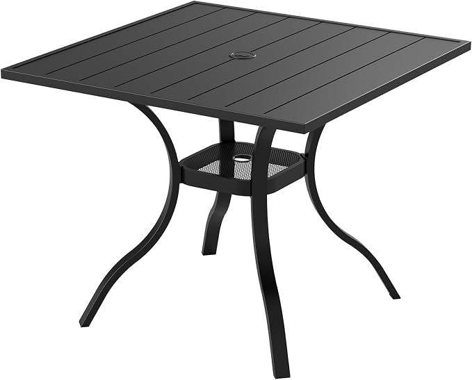 5 Piece Patio Dining Set Outdoor Furniture Set, Square Metal Patio Dining Table with Umbrella Hole & 4 Swivel Dining Chairs for Garden Lawn Yard