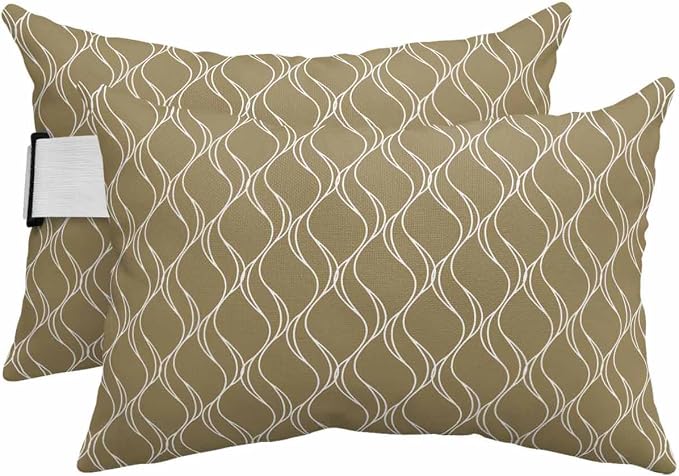 Pack of 2 Outdoor Lumbar Pillow Covers 12x20 Inch, Brown Stripes Waterproof Throw Pillow Covers Set, Simple Geometric Modern Monochrome Indoor&Outdoor Decorative Cushion Cases for Patio Porch Beach