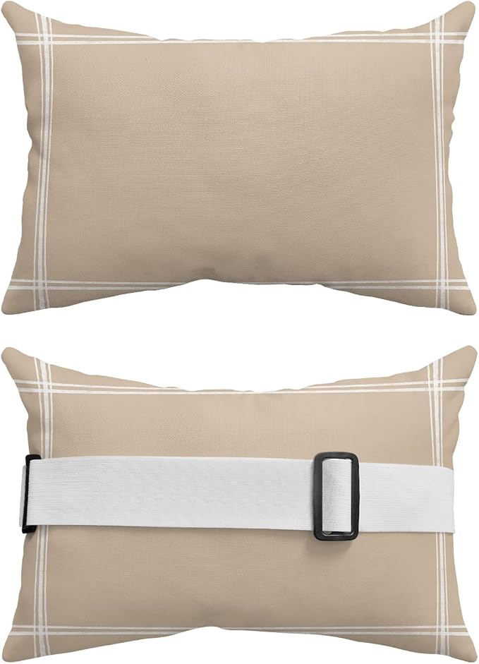 Outdoor Pillows Covers with Inserts Solid Color Light Khaki Waterproof Recliner Pillow with Adjustable Strap Throw Pillows for Patio Furniture Pool Lounge Chair, 11x16 inch, 1PCS