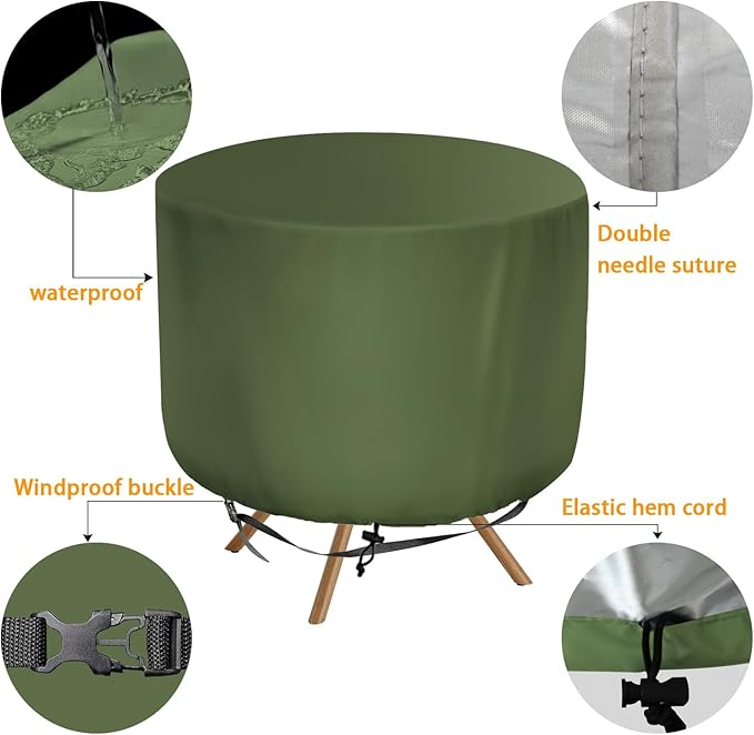 Patio Table Chair Cover (Green), 23" DIA X 18"H, Portable Propane Grill covers, Outdoor Patio Furniture Cover Waterproof for Coffee Table, Hot Tub Side Table with 7.5 Gallon Cool Bar and Wine Cooler