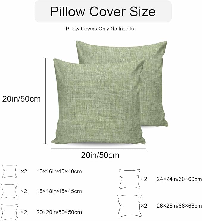 Pack of 2 Waterproof Outdoor Pillow Covers 24x24 Inch Decorative Pillow Covers Vintage Sage Green Throw Pillowcases Farmhouse Retro Beige Solid Color Outdoor Cushion Cover for Couch, Patio, Tent