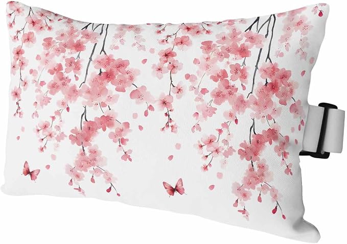 Outdoor Lumbar Cushions with Inserts, Pink Peach Blossoms Flowers Branches Butterflies Waterproof Fluffy Fade Body Pillows, Patio Furniture Pillow for Home Balcony Garden Decor 11x16IN