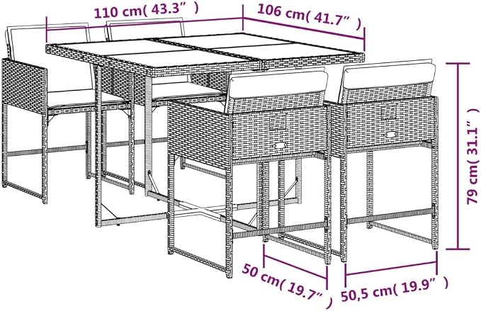 5 pcs Set Patio Dining Set & Balcony Furniture Black PE Rattan Garden Dining Set Outdoor Patio Furniture Set for Lawn Backyard Front Porch 43.3 x 41.7 x 28.7 in