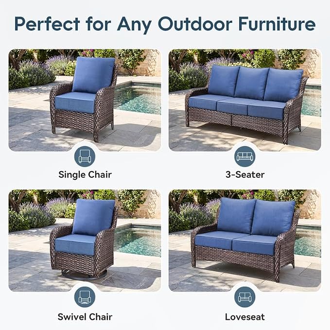 Luxury 22*24*6in Outdoor Patio Cushions, 2 Pieces Navy Blue Outdoor Cushion | 6'' Thick Outdoor Cushions, Water-Resistant, Reversible, Removable Cover, for Patio Chairs Sofa Couch Loveseat