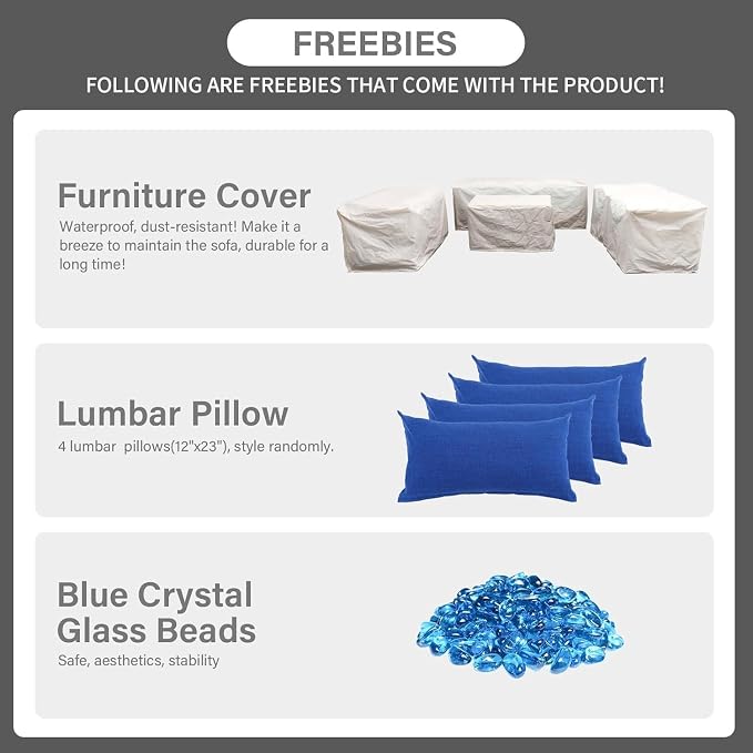 5-Piece Outdoor Patio Furniture Set with 45-Inch Steel 60000 BTU Propane Fire Pit Table, Patio Couch, Chairs, Non-Slip Cushions, Waterproof Covers for Backyard, Garden, and Outdoor Lounge Areas(Blue)