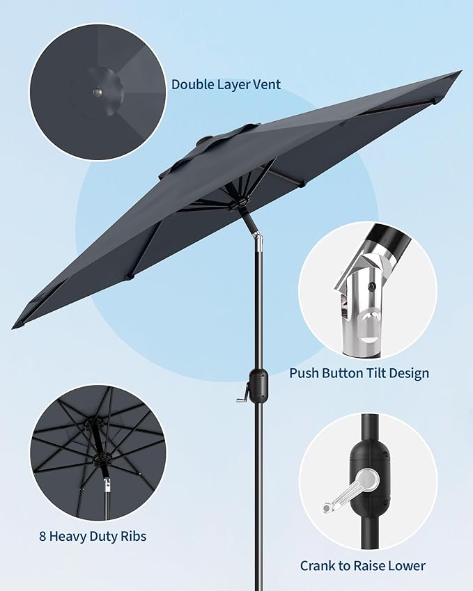 10FT Premium Patio Umbrella, Heavy Duty 8-Rib Steel Frame with Crank & Tilt, UV Protection, Fade Resistant Waterproof Polyster Canopy for Outdoor