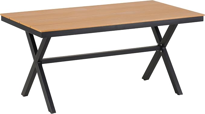 Contemporary Outdoor Set with PE Rattan Chairs and Plastic Wood Dining Table,Suitable for Gardens and Lawns (Dark Yellow@38)