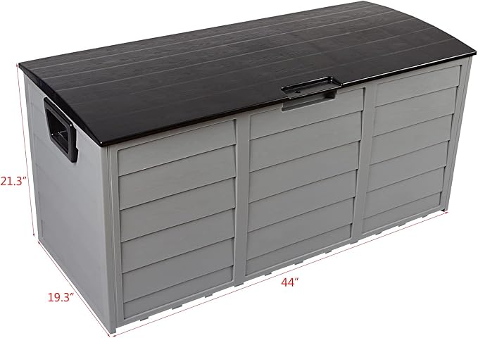 75Gal Outdoor Storage Box Deck Box Outdoor Garden Plastic Storage Deck Box Lockable Storage Box Outdoor Toy Box Patio Furniture for Garden Pool Balcony Yard Porch Delivery Black & Grey