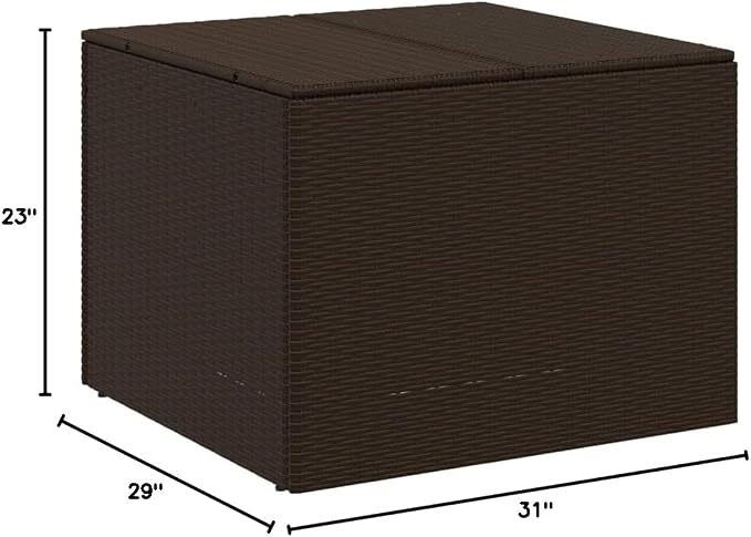 76.9 Gal Brown Outdoor Storage Box PE Rattan Deck Box with Removable Water-Resistant Bag for Patio Furniture Cushions Pool Toys Garden Tools 31.5x29.5x23.2 Inch