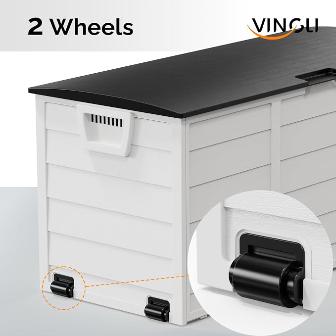VINGLI 75 Gallon Outdoor Storage Box, Lockable Plastic Storage Containers with Lid, Patio Deck Box Furniture for Garden, Pool, Balcony, Yard (White)