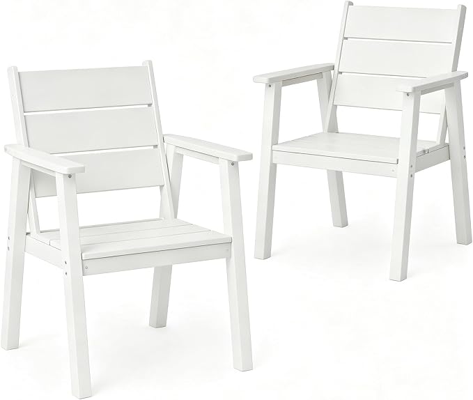 Outdoor Dining Chairs Set of 2,HDPE Patio Chairs with Wide Seat,Ergonomic Design Outdoor Furniture for Porch,Backyard,Deck,White