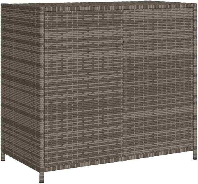 Outdoor Storage Cabinet Gray 32.7x17.7x29.9 Inches PE Rattan & Steel Deck Box for Pool Toys, Gardening Tools, Patio Furniture Covers Accessories