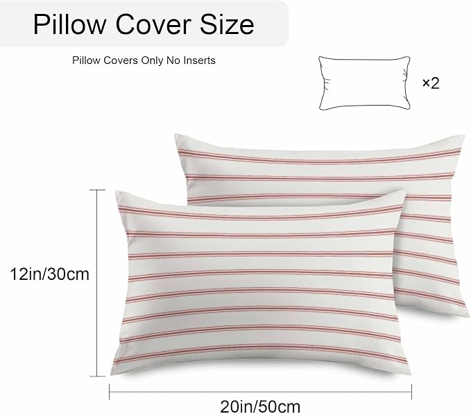 Vandarllin Outdoor Throw Pillows Covers 20x12 inch Set of 2 Waterproof Red Stripes Decorative Zippered Cushion Covers for Patio Furniture, Abstract Lines Striped Lumbar Pillowcases