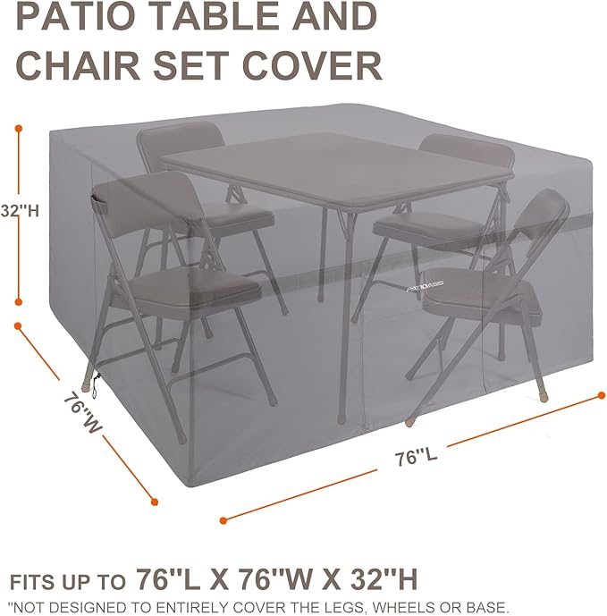 Covers Ultimate Grey Square Outdoor Table with Chairs Covers 76''L x 76''W x 32''H Waterproof Heavy Duty Square Patio Furniture Cover for Dining Table Set 2 Air Vents and Buckled Strap