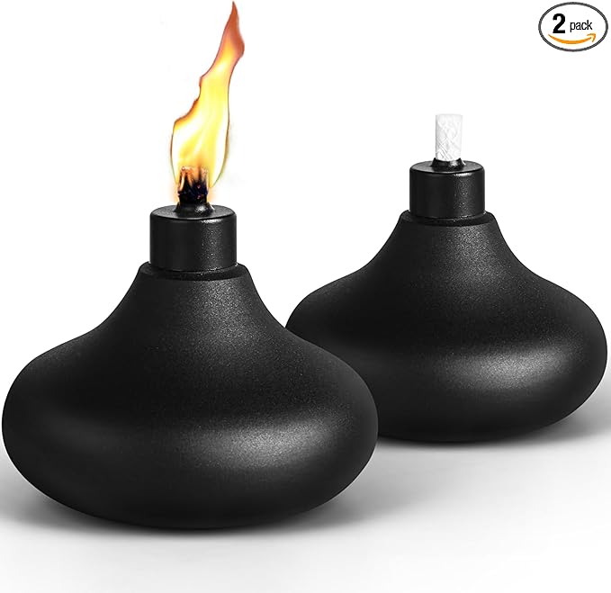 2 Pack Metal Table Top Torches, 24.5oz Citronella Torches for Outside, Refillable Flame Light Torch, Decorative Tabletop Lantern for Yard, Patio, Deck, Garden, Party, Landscape