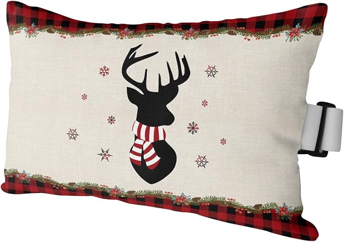 Outdoor Pillows Covers with Inserts Merry Christmas Elk and Snowflakes Waterproof Recliner Pillow with Adjustable Strap Throw Pillows for Patio Furniture Pool Lounge Chair, 11x16 inch, 1PCS