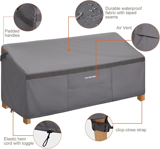 Loveseat Cover All Weather Waterproof UV Resistant - 600D Heavy Duty Tear Resistant 79"x37"x35"(LxWxH) 2-3 Seater Hampton Bay Wicker Outdoor Sofa Cover Grey