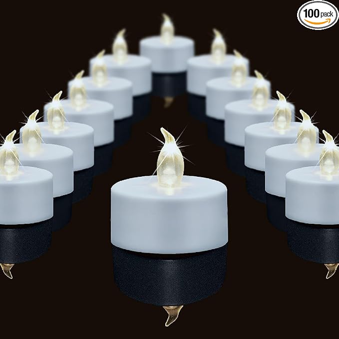 Led Tea Lights Candles, Battery Operated Flameless Electric Fake Candle, 100 Pack Realistic Flickering Votive Tealights,Long Lasting 200+ Hours,for Wedding,Party,Home Decoration (Warm White)