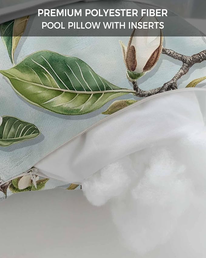 Elegant Tulip Floral Outdoor Beach Chair Pillow Headrest for Chaise Lounge, Country French White Flowers Recliner Head Pillow Waterproof Pillowcases with Elastic Stripes & Pillow Inserts 11x16,1 Pcs