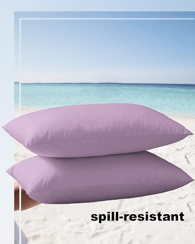 Outdoor Waterproof Throw Pillow Covers Set of 2 Lavender Lumbar Pillowcases 20x12 Inches Solid Purple Color Patio Decorative Pillows Cushion Case Patio Pillows for Couch Bed Chair Garden
