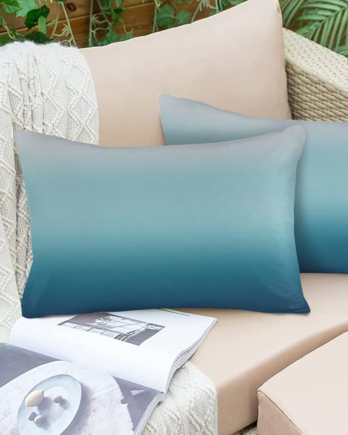Blue Gradient Outdoor Throw Pillow Covers Waterproof Abstract Pillow Cases 16x16in,Watercolor Decorative Boho Pillow Covers Cushion Cases for Couch Sofa Patio Garden 2 Pack