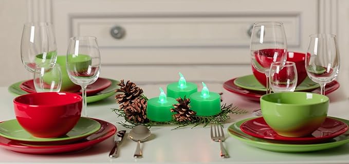 KOABY 24 Pack Green Light Non-Flickering Flameless Tea Lights, Green Base, Last 100H+, Battery Operated Tea Lights for Decor