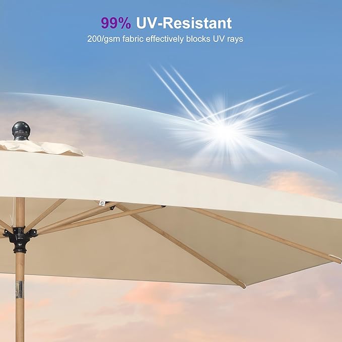 PURPLE LEAF 5' x 8' Patio Umbrella Outdoor Table Umbrella Aluminum Market Umbrella with Push Button Tilt & 8 Sturdy Ribs and Crank Rectangular Outdoor Umbrellas for Garden Patio Lawn, Beige