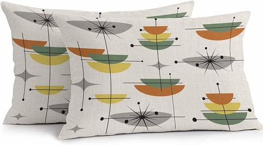 Vandarllin Outdoor Throw Pillows Covers 20x12 inch Set of 2 Waterproof Boho Mid Century Decorative Zippered Cushion Covers for Patio Furniture, Sage Green Yellow Geometric Abstract Lumbar Pillowcases
