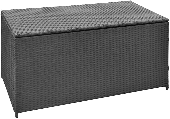 Patio Storage Box Deck Storage Box Outdoor Storage Box Indoor Wicker Storage Bin for Patio Furniture Cushions, Pillows, Garden Tools, Poly Rattan Black, 47.2"x19.7"x23.6" -AA