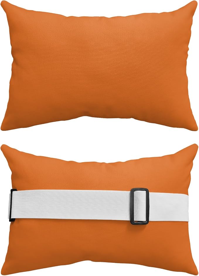 Outdoor Pillow for Chaise Lounge Chair, Fall Pure Orange Solid Color Waterproof Recliner Headrest Pillow Lumbar Pillows with Adjustable Elastic Strap for Beach, Poolside, Patio, Office (1 Pack)