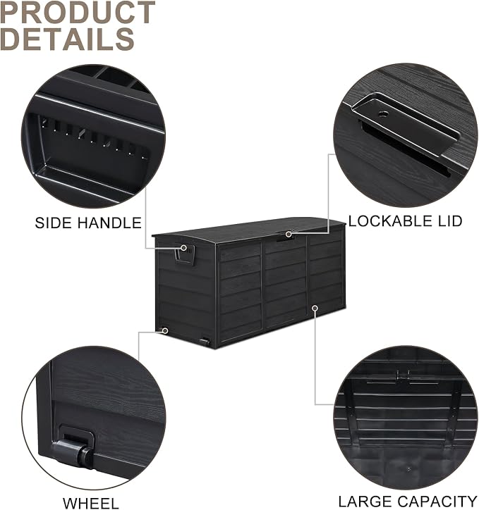 Black Outdoor Storage Deck Box, 75gal Outdoor Storage Box, 280L Deck Box for Patio Furniture Cushions, Pool Supplies & Gardening Tools,Deck Box-Organization and Storage for Patio Furniture