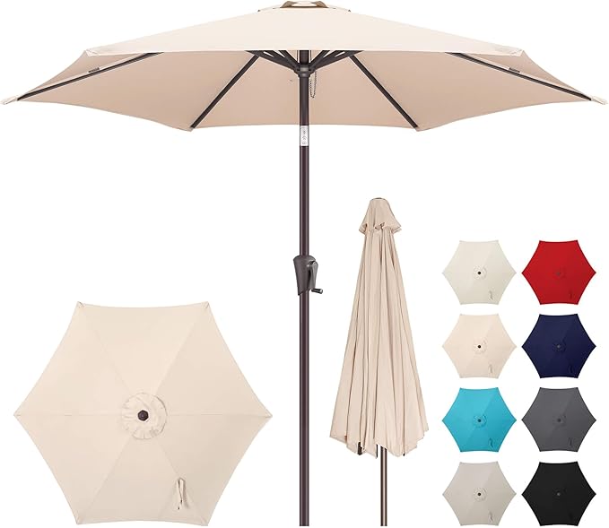7.5ft Outdoor Patio Umbrella - Table Umbrella Waterproof UV Protection, Sombrillas de Patio with Push Button Tilt, Sun Umbrella for Pool, Porch, Garden, Deck, Backyard (Beige)