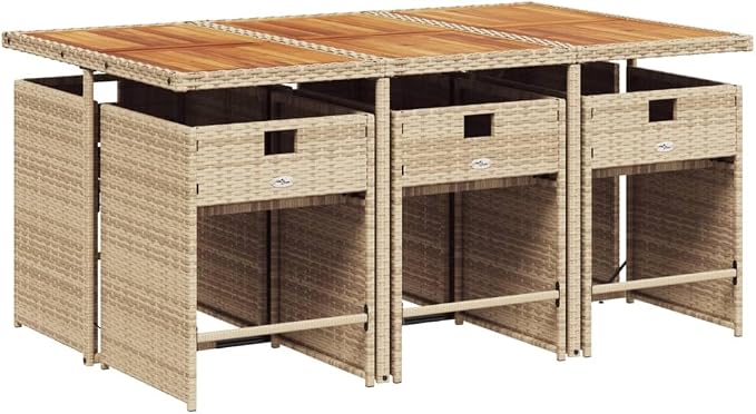 7 Piece Outdoor Patio Dining Set, PE Rattan Garden Table and 6 Chairs with Comfortable Cushions for Backyard Deck Poolside