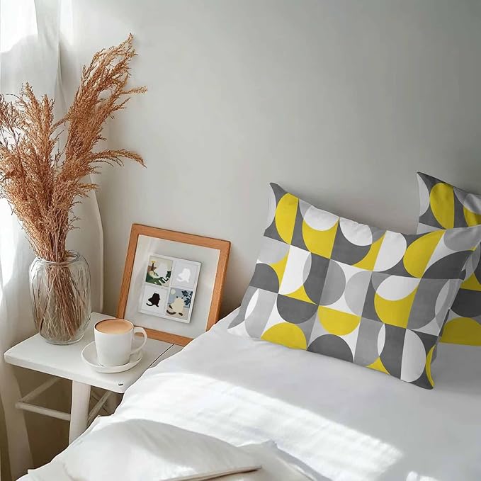 Vandarllin Outdoor Throw Pillows Covers 20x12 inch Set of 2 Waterproof Mid Century Geometric Decorative Zippered Cushion Covers for Patio Furniture, Abstract Modern Yellow Gray Lumbar Pillowcases