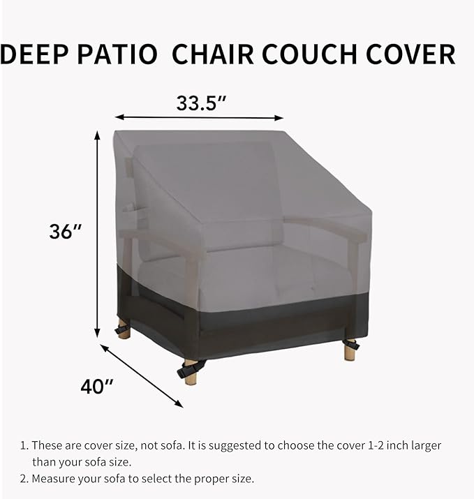 Easy-Going Outdoor Chair Cover Waterproof, Heavy Duty Patio Chair Cover, Windproof Outdoor Furniture Cover with Air Vent (1 Pack-33.5Wx40Dx36H inch, Gray/Black)