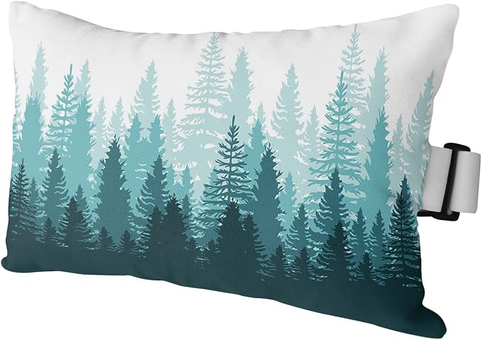 Outdoor Pillows Covers with Inserts Forest Tree Silhouette Teal Green Abstract Gradient Waterproof Pillow with Adjustable Strap Throw Pillows for Patio Furniture Recliner Lounge Chair, 12" x 20", 1PCS