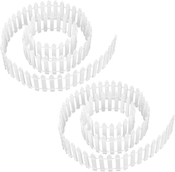 Prsildan Miniature Fairy Garden Fence, 40"(L) x 2"(H) DIY Wood Picket Fence Mini Ornament for Dollhouse (White, 2 Pack)