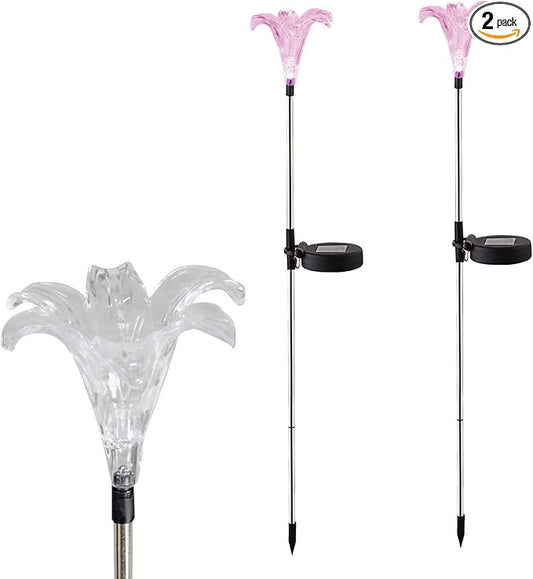 CANDLE CHOICE Solar Powered Landscape LED Lights Outdoor Waterproof Color Changing Garden Stake Lights for Outside Yard Lawn Flower Beds Plant Path Christmas Decorations Figurine Lily 2 Pack